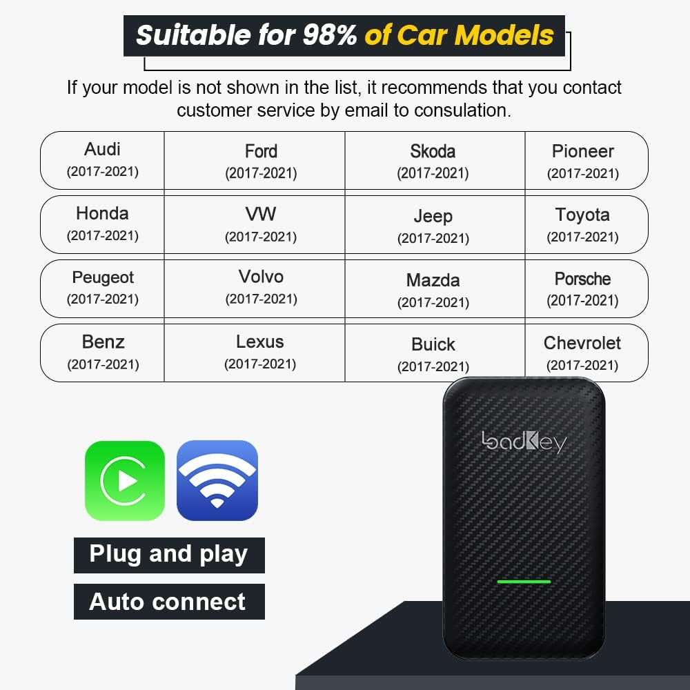 2022 New Carbon Fiber Shell Wireless Carplay Adapter for OEM Apple Carplay Cars,Fit for Iphone 6 and Newer, Auto-Connection, Online Update,Car Link Convert Your Factory Carplay to Wireless