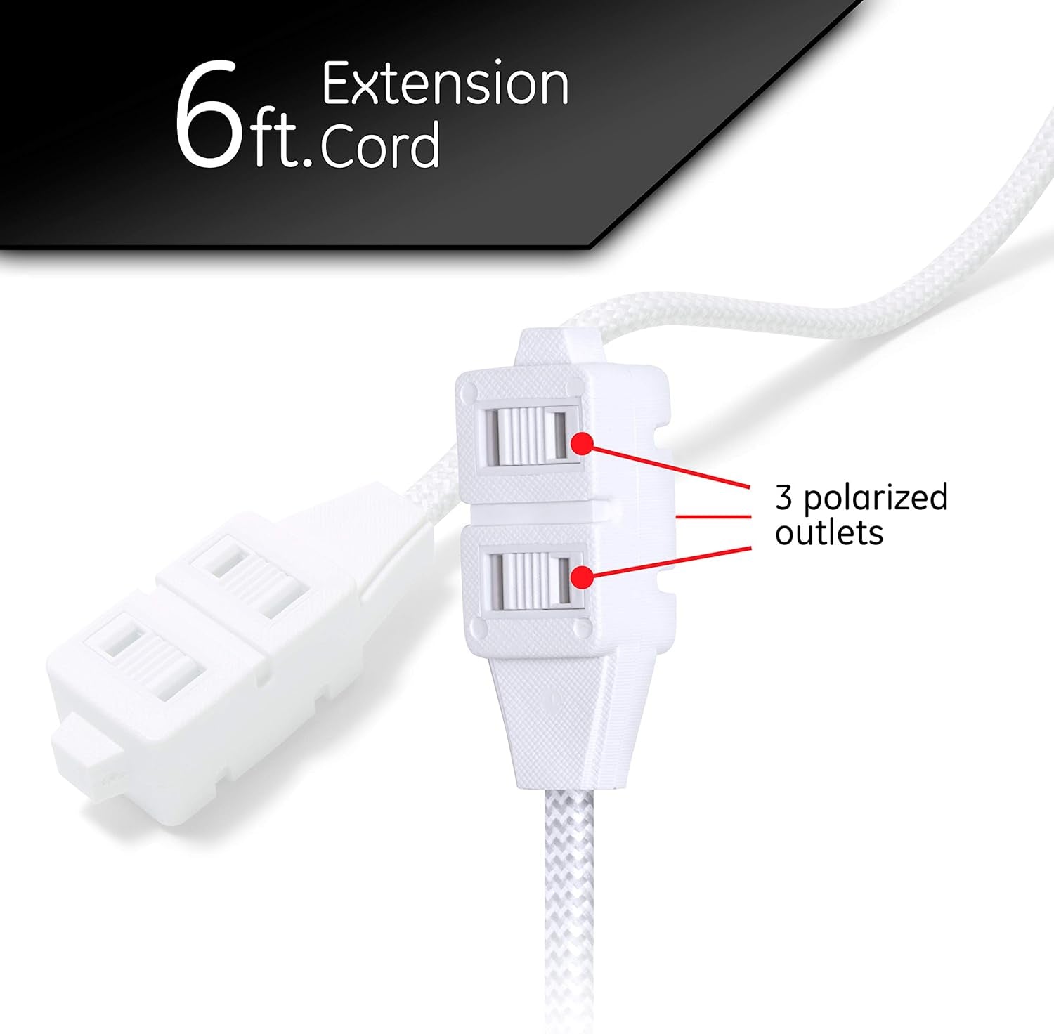 Gray & White, 6 Ft Designer Braided Extension Cord, Power Strip, 3 Polarized Outlet, Outlet Strip, Power Strip Flat Plug, Perfect for Home, Office or Kitchen, UL Listed, 42383