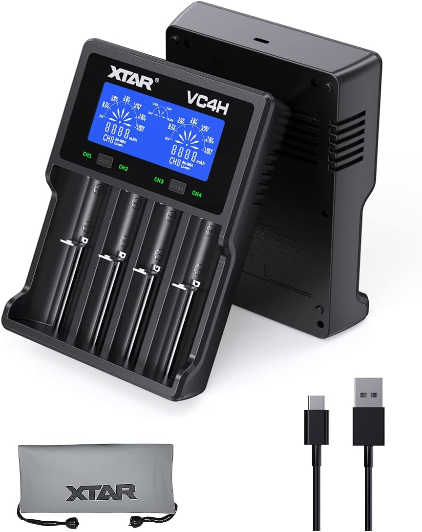 18650 Charger  VC4H Battery Charger 4 Bays Updated 21700 Battery Charger USB C Charger Not Including Batteries