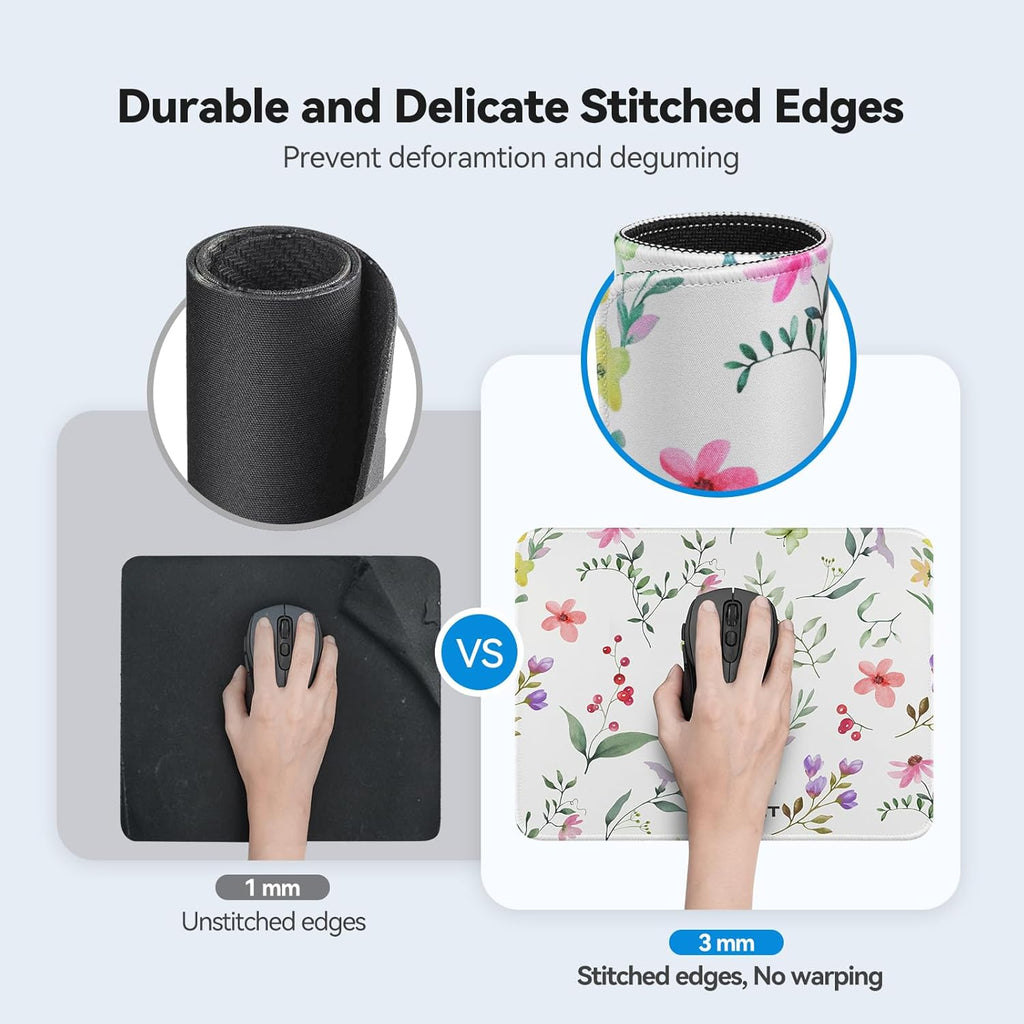 Mouse Pad with Anti-Fray Stitching, Waterproof Surface & Non-Slip Rubber Base with Stitched Edges Gaming Mouse Mat for Laptop，Compatible with Laser and Optical Mice - Flower