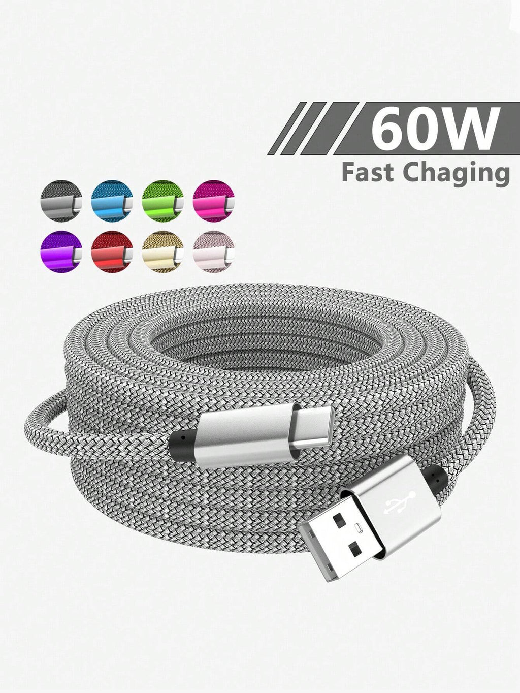 60W USB-A to Type-C Fast Charger Cable, USB Type-C Nylon Braided Mobile Phone Charging Data Cable, Compatible with Samsung Galaxy S25 S24 S23 S22 S21 S10, Note 20 10 9 A51 G8 G7, Pixel, One plus and Other Mobile Phones Fast Charging USB C