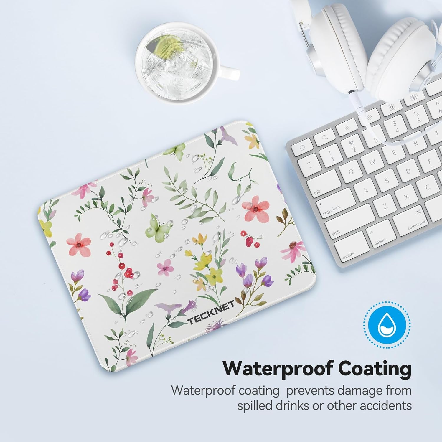 Mouse Pad with Anti-Fray Stitching, Waterproof Surface & Non-Slip Rubber Base with Stitched Edges Gaming Mouse Mat for Laptop，Compatible with Laser and Optical Mice - Flower