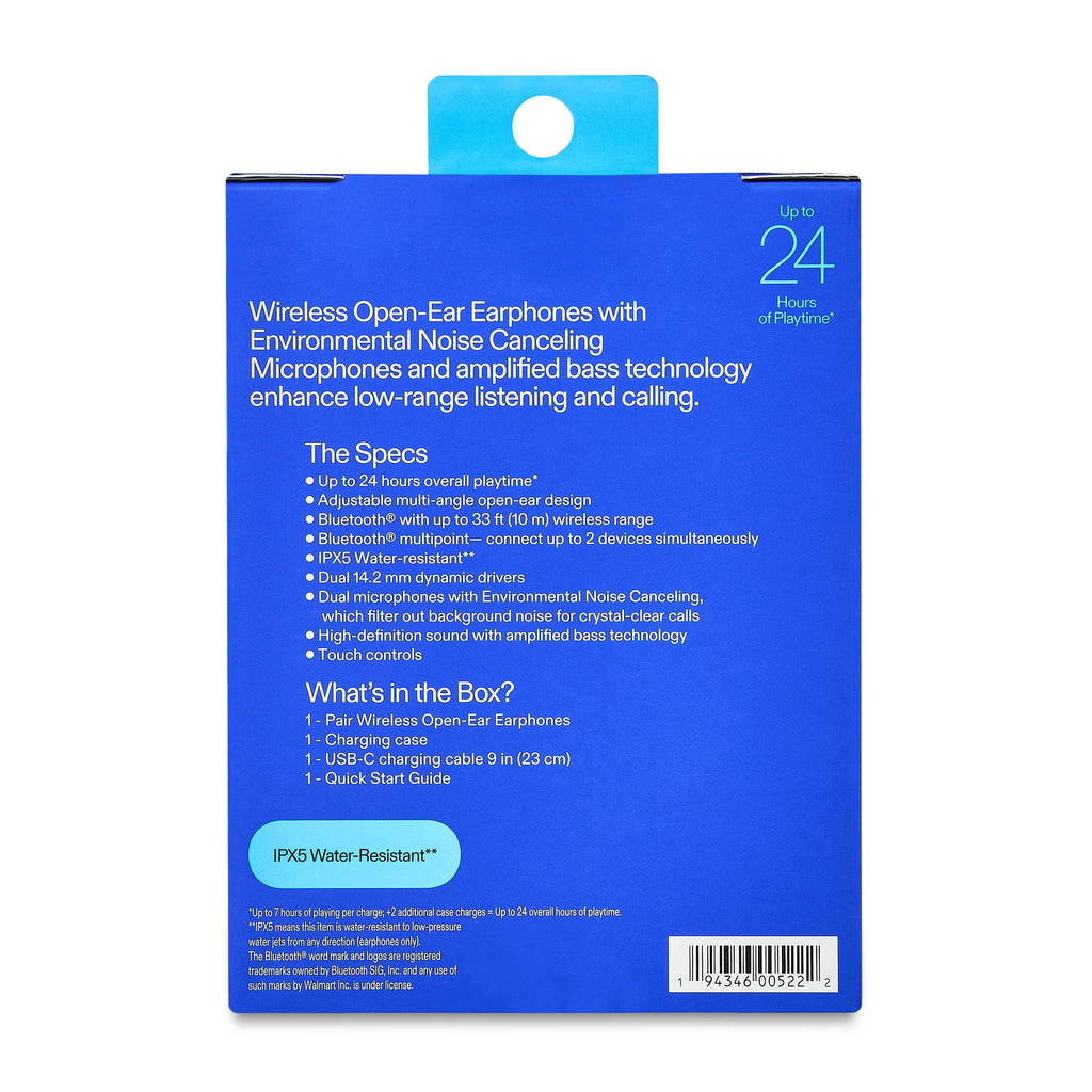 Wireless Open-Ear Earphones with Environmental Noise Canceling Microphones, Black