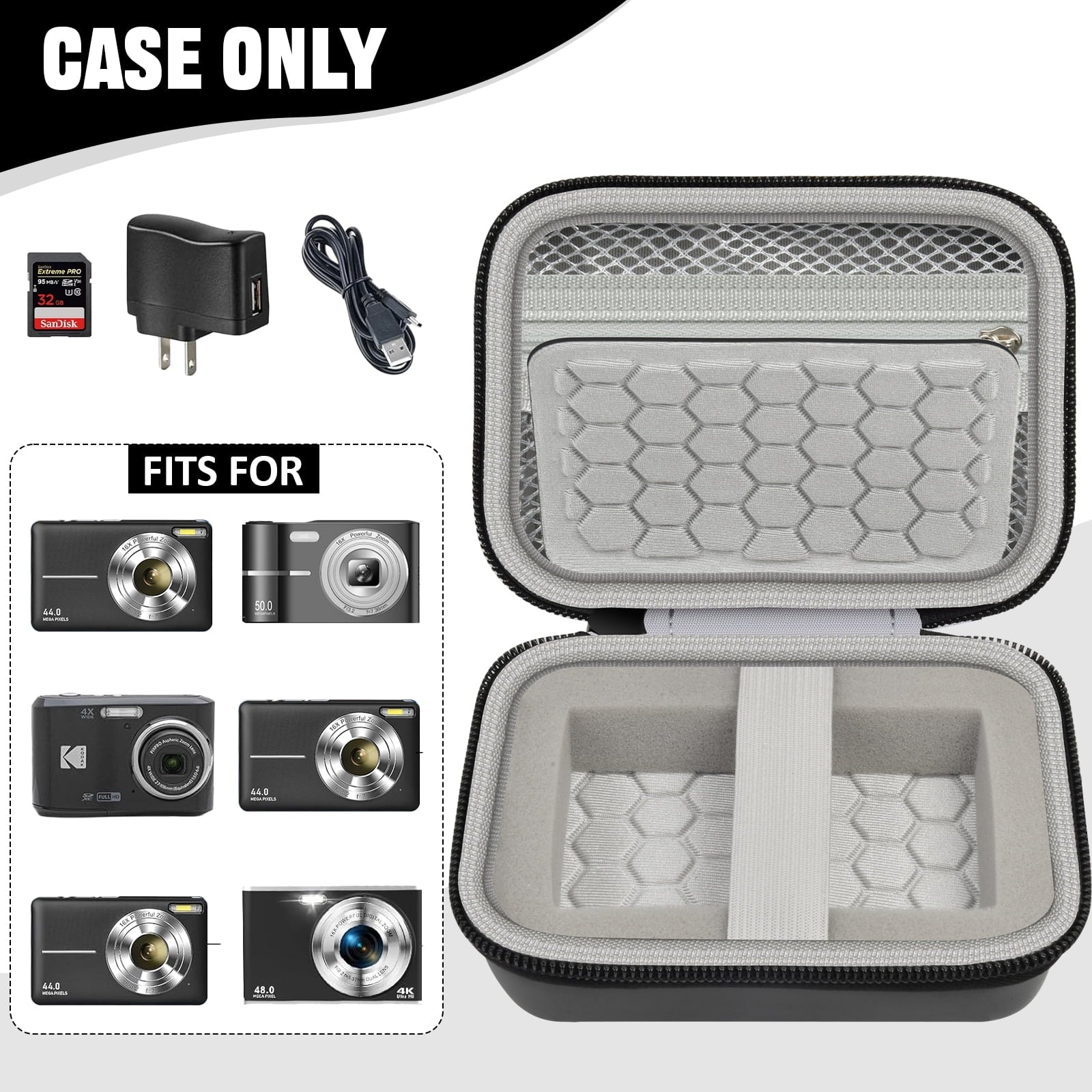 Camera Case Compatible with Kids Digital Camera and Accessories for Travel - Black