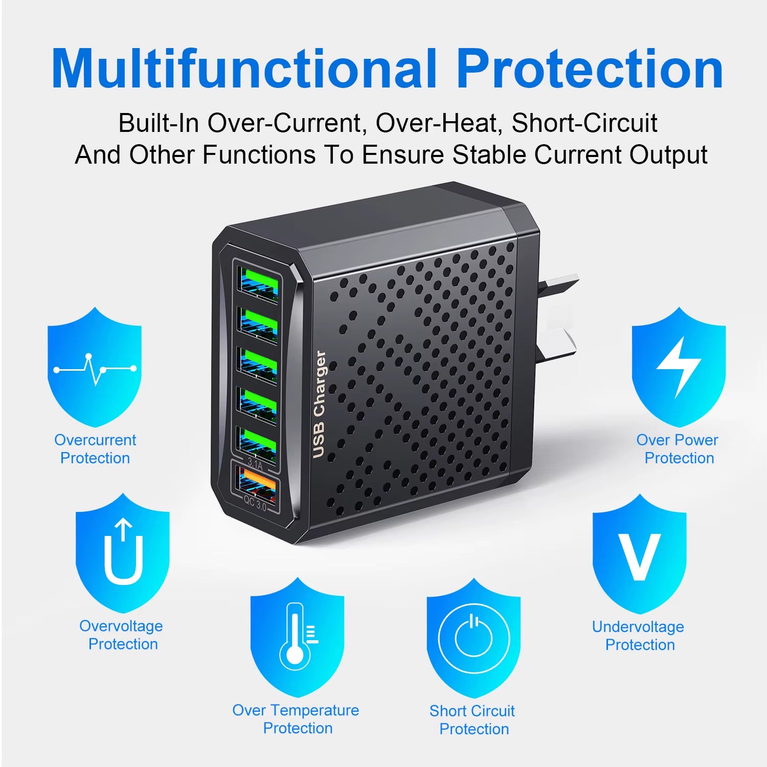 AU Plug Fast Charger 6 in 1 6 Ports Multii Charger USB Fast Charging Charger 3.1A QC3.0 Quick Charger Adaper Australian Charger