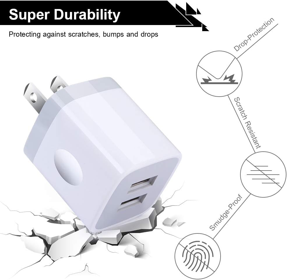 USB Cube Wall Charger, 2 Port Charging Box 4Pack 2.1A/5V Home Travel Plug USB Power Adapter Charging Station Base for Iphone 16E 16 15 14 13 12 11 Pro Max XR XS X 8 7 6 Plus, Ipad, Ipod,Samsung