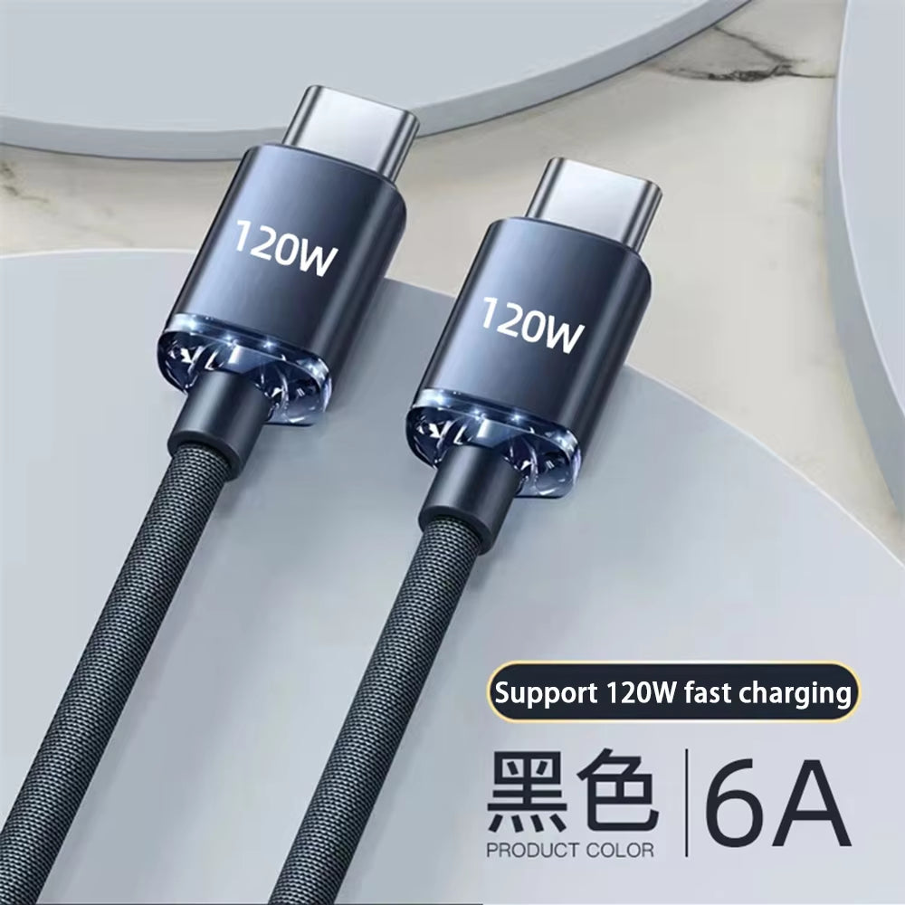 120W USB Type C Cable Type C to Type C Fast Charging Cord USB C Quick Charge Phone Cables for Samsung Xiaomi Huawei Realme