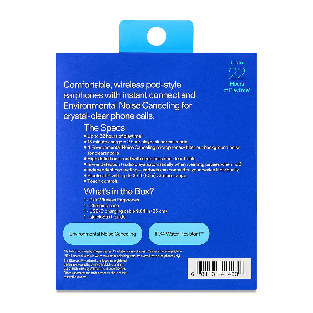 Bluetooth Wireless Earphones with Environmental Noise Canceling Microphones and Charging Case, Gray