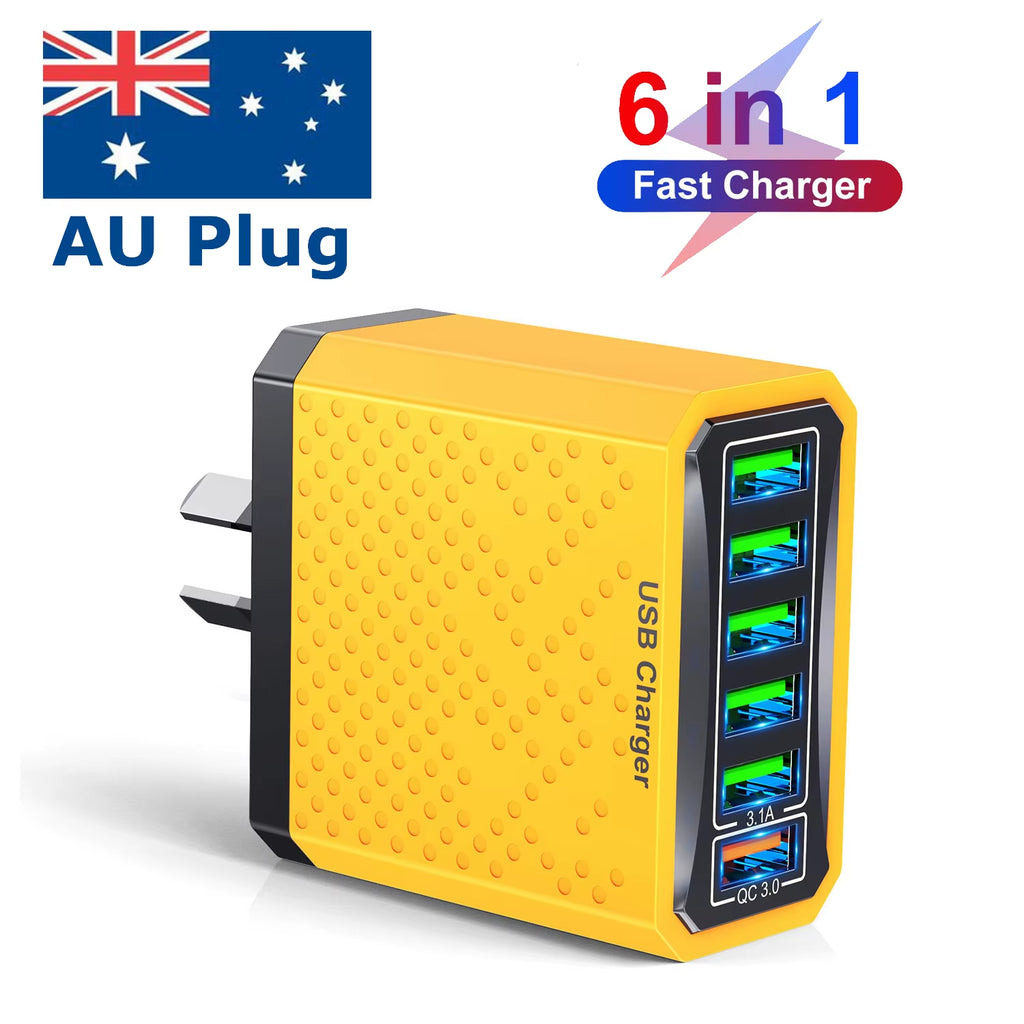 AU Plug Fast Charger 6 in 1 6 Ports Multii Charger USB Fast Charging Charger 3.1A QC3.0 Quick Charger Adaper Australian Charger