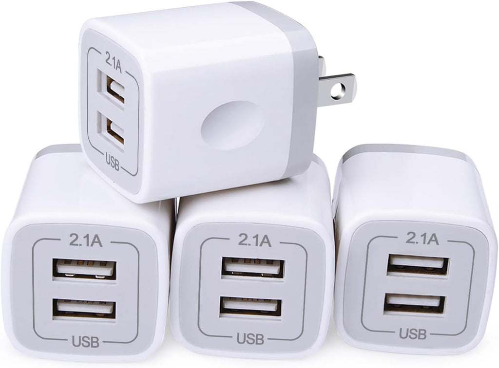 USB Cube Wall Charger, 2 Port Charging Box 4Pack 2.1A/5V Home Travel Plug USB Power Adapter Charging Station Base for Iphone 16E 16 15 14 13 12 11 Pro Max XR XS X 8 7 6 Plus, Ipad, Ipod,Samsung