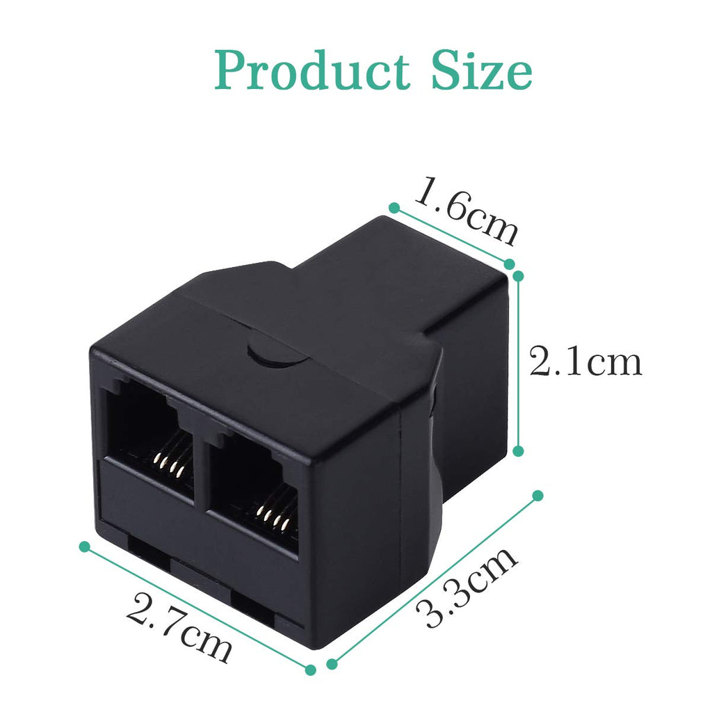 Phone Line Splitter, Telephone Splitter, Phone Adapter Cable, with RJ11 6P4C Plugs, Suitable for Telephone, Fax Machine, 2 Pack Black