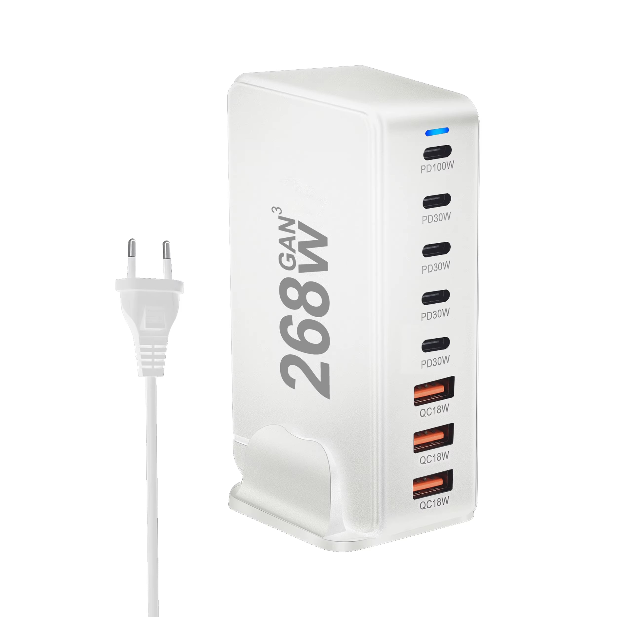 268W Desktop Gan Charger 8-Port USB Type C PD Charger Fast Charge 3.0 USB Type C Fast Charger Mobile USB Charger