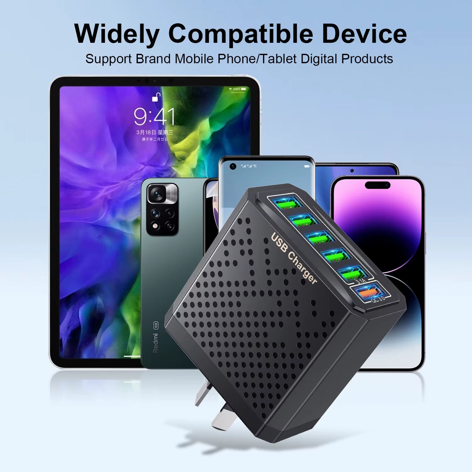 AU Plug Fast Charger 6 in 1 6 Ports Multii Charger USB Fast Charging Charger 3.1A QC3.0 Quick Charger Adaper Australian Charger