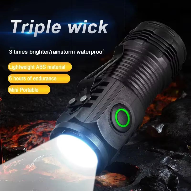 Portable Mini LED Flashlight 3LED Ultra Strong Light Flash Light USB Rechargeable Built-In Battery with Pen Clip