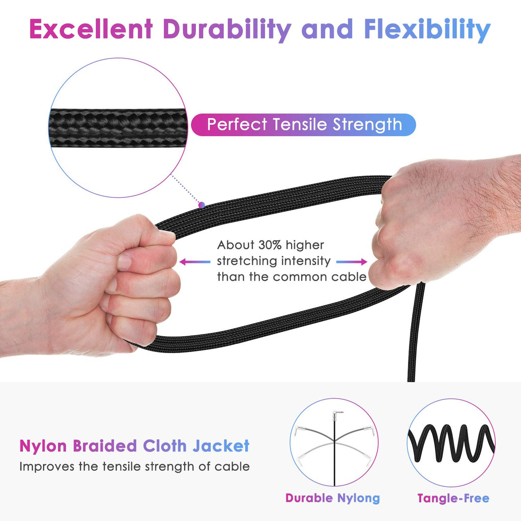 10FT Instrument Cable - Electric Guitar & Bass Cable with Right Angle 1/4 Inch Connector - Black