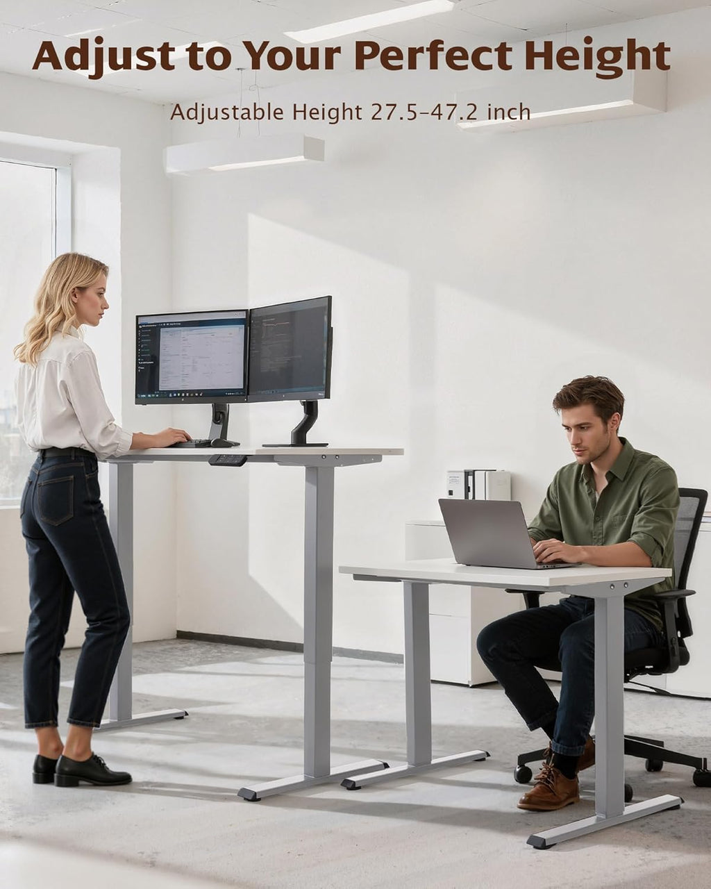 Dual Motor Electric Adjustable Standing for up to 70.8”X31.5” Table Tops, 225 Lbs Weight Capacity, Computer Desk for Home and Office (Grey Frame Only)