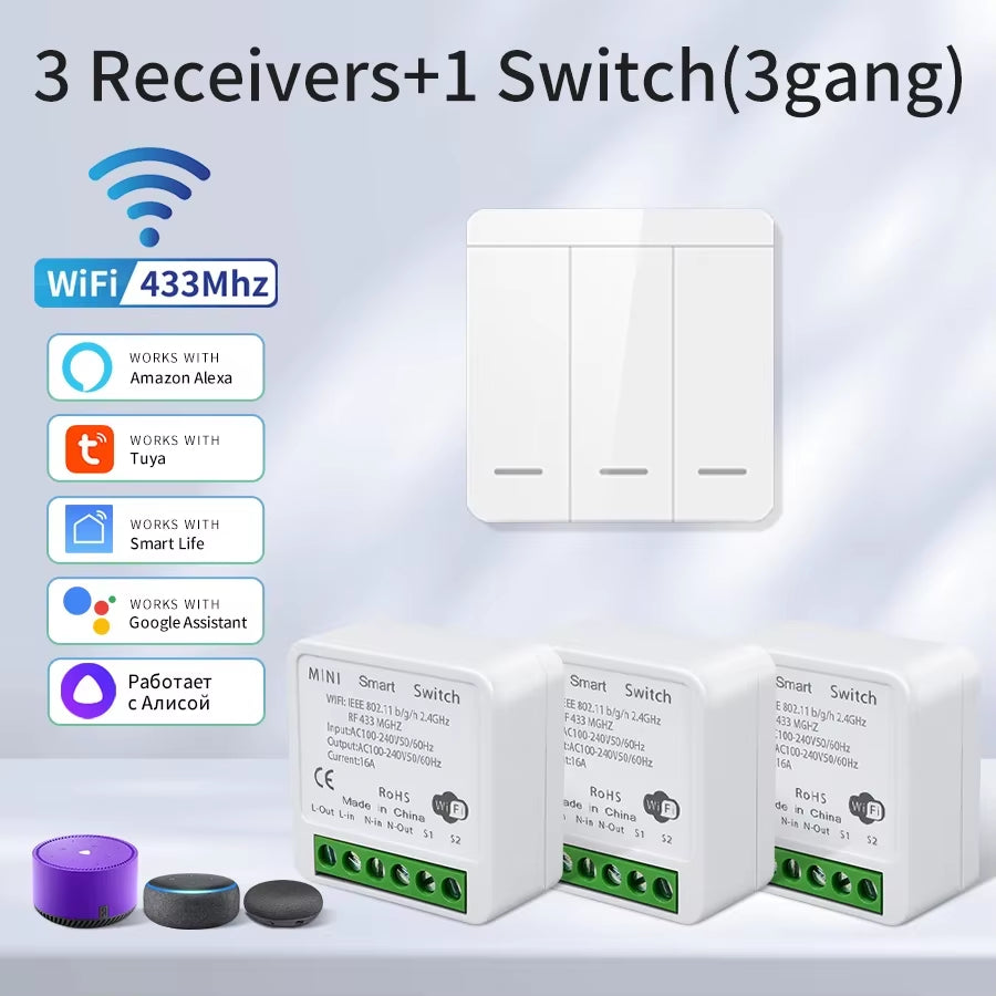 Wifi RF 433Mhz Smart Switch Tuya Smart Life Alexa Google Alice Voice Control Remote Wireless Wall Panel Module for Led Lighting