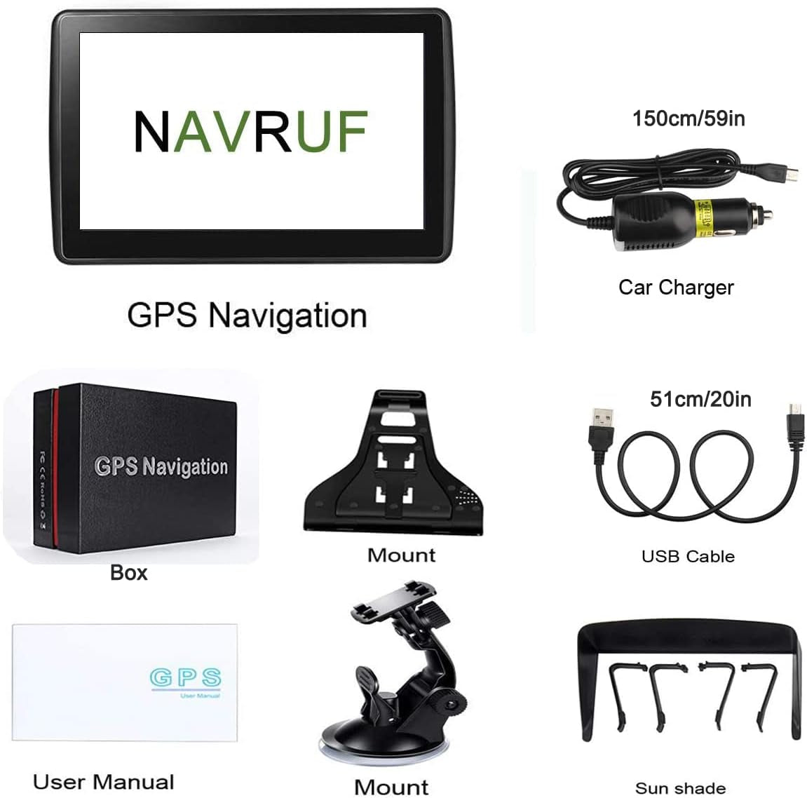 Car GPS Navigator, 7 Inch Car GPS Navigation System 8GB Voice Navigation, Driving Alarm, Voice Transition Direction, with Sun Visor and Free Lifetime Update Map
